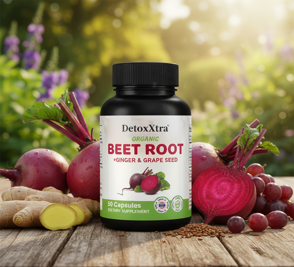 Organic Beetroot Capsules - Beetroot 800mg 20:1 Extract with Ginger and Grapeseed - Supports Circulation and Heart Health