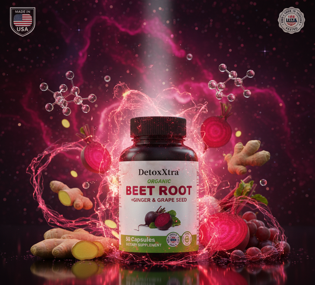Organic Beetroot Capsules - Beetroot 800mg 20:1 Extract with Ginger and Grapeseed - Supports Circulation and Heart Health